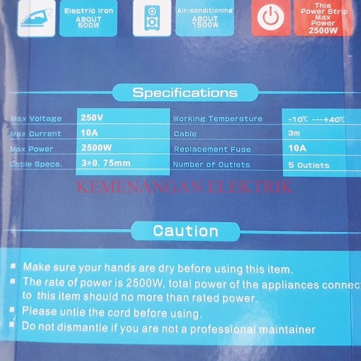POWERSTAR STOP KONTAK 5 LUBANG + SAKLAR / COLOKAN LISTRIK KABEL 3 METER 3M POWER STAR / STOPKONTAK MASING MASING SWITCH 5 LOBANG 3METER 3 M