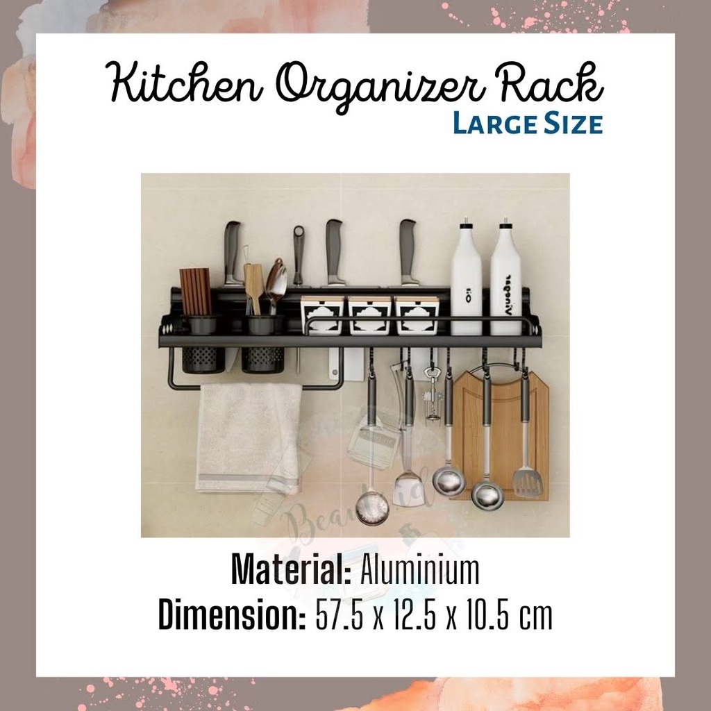 Rak Gantungan Dapur Dekorasi Multifungsi Elegan Premium Besar 60 cm Susun Pengering Alat Masak Sutil Pisau Bumbu Dapur Sendok Garpu Gantungan Dinding Kuat Organizer Dapur Aluminium Kitchen Utensils Storage Rack