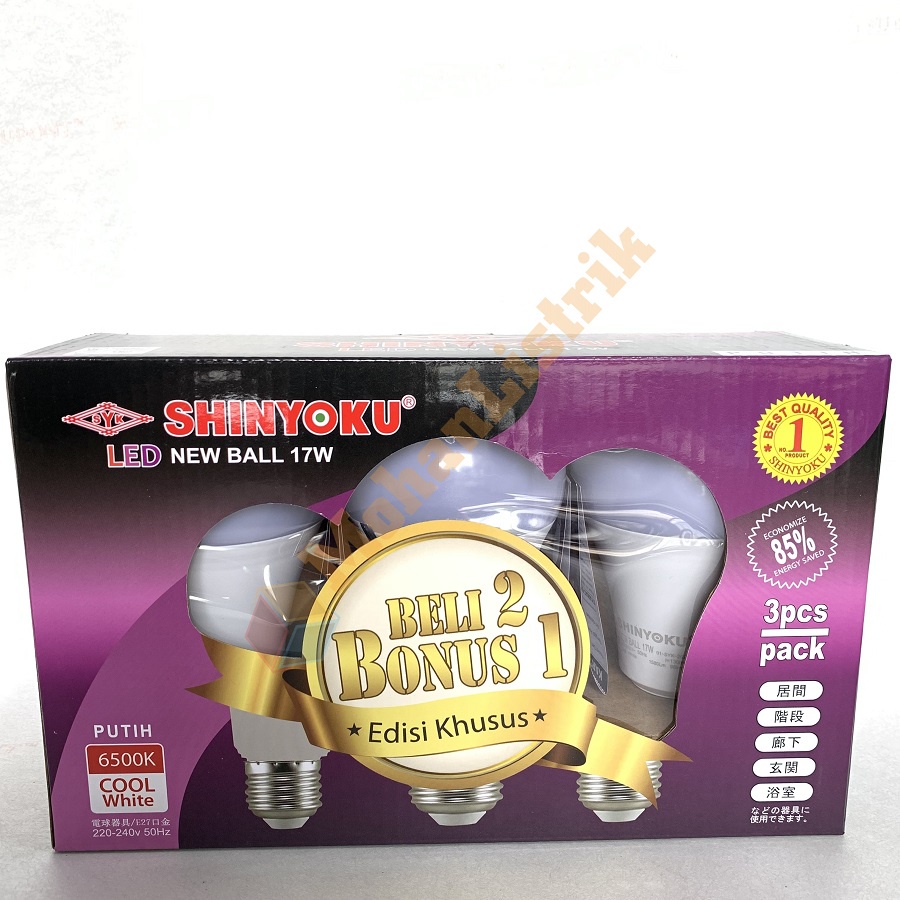 Bola Lampu Bergaransi Paket LED Shinyoku 17W 17 Watt Beli 2 Gratis 1