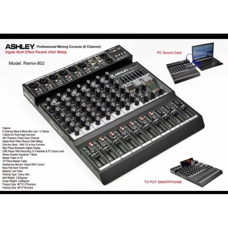 mixer Ashley REMIX 802 original mixer 8 channel 24 bit digital multi effek reverb 99dsp
