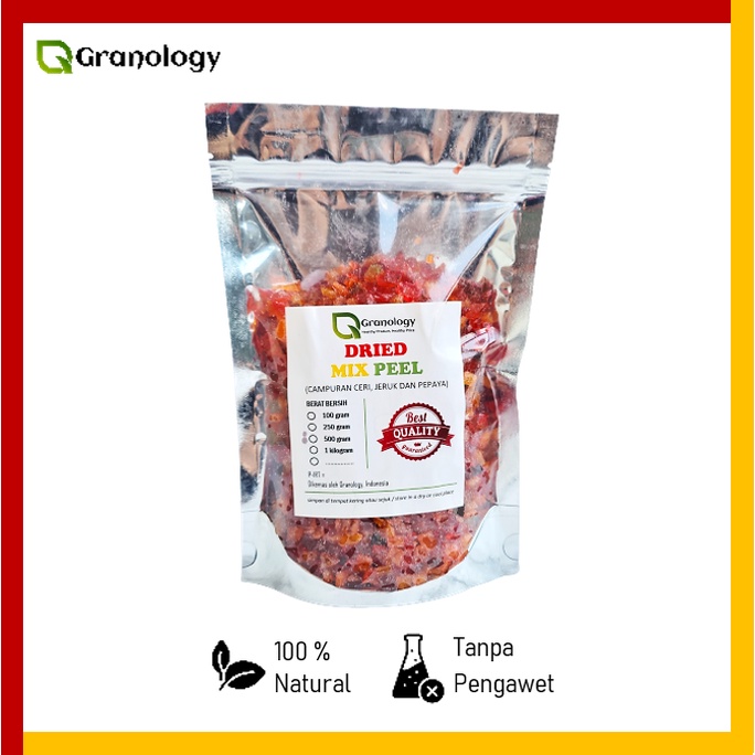 

Mix Peel 500 gram (Pepaya Kering, Potongan Kulit Jeruk & Cherry) by Granology