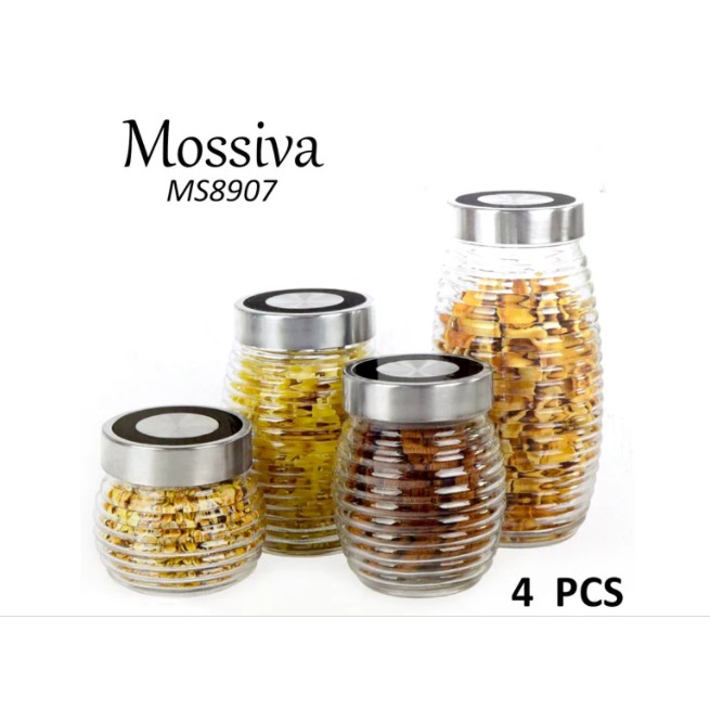 Toples Kaca Mossiva Canister Set 4pcs Bulat MS8907