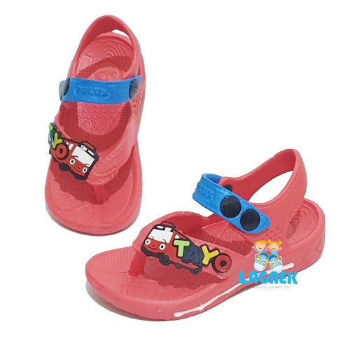 Sendal Anak Laki Jepit Usia 6 - 12 Bulan Karet Anti Licin - Sepatu Sandal Anak Cowok Karet Anti Licin Bus MERAH Size 19