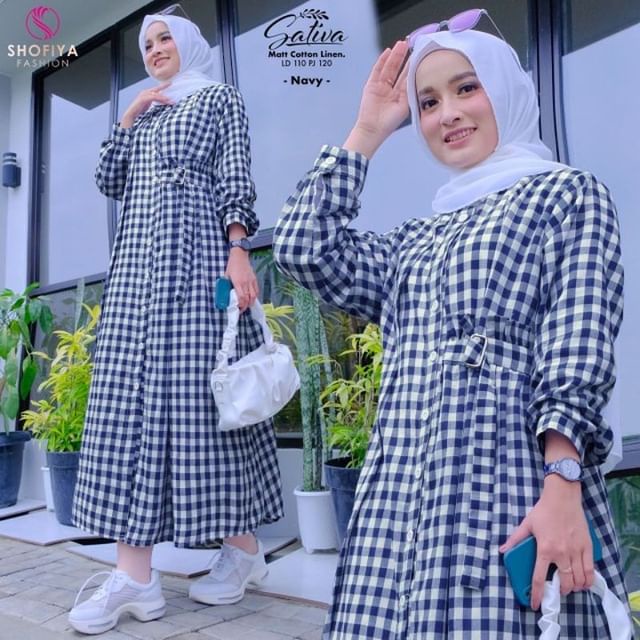Sativa Midi Dress / Dress Kotak-kotak Bahan Katun / Dress Kekinian Model Terbaru 2022 Remaja / Midi 