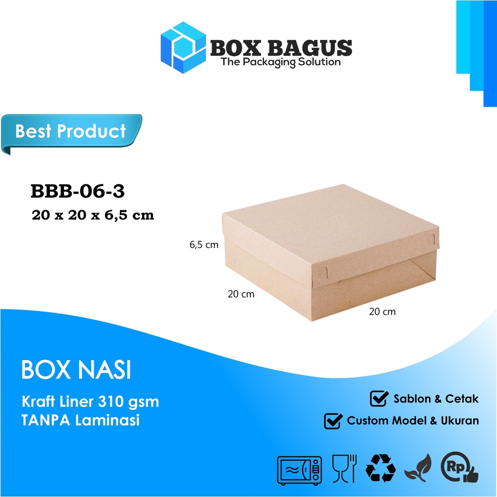 BOX DUS 20x20x6,5 KRAFT 310 GSM - KOTAK HAMPERS MAKANAN NASI ROTI KUE SNACK