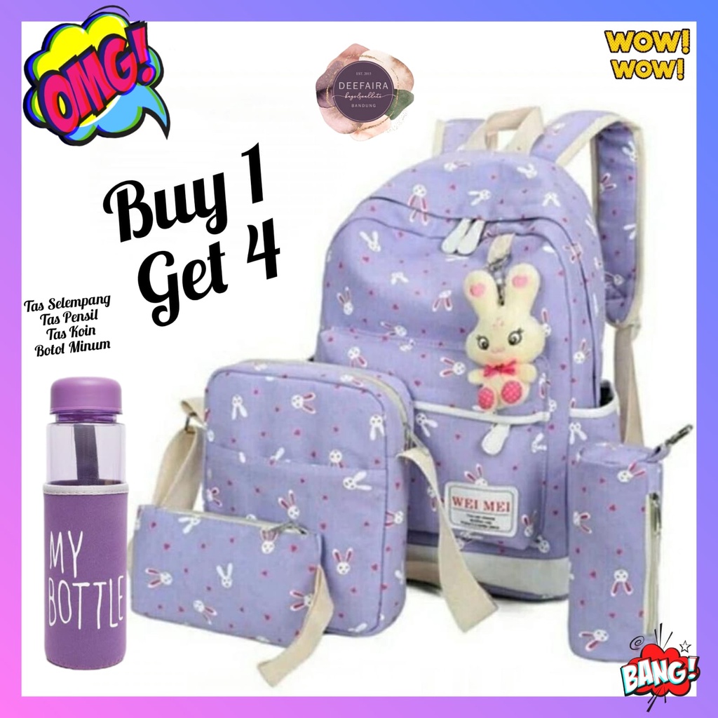 Tas Ransel Untuk Anak Perempuan Motif Kelinci Smile Buy 1 Get 4 Khusus Untuk Anak Tk Paud Dan Sd