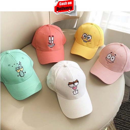 Topi Baseball Anak Bordir Karakter Spongebob / Patrick / Squirdward / Tuan Crab / Sandy Laki Perempuan Usia 2-10 Tahun