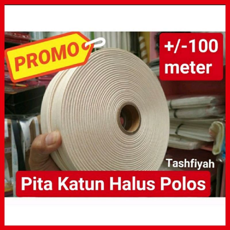 

100 METER PITA LABEL KATUN POLOS BAHAN LABEL PITA KATUN POLOS crem 1,3 cm