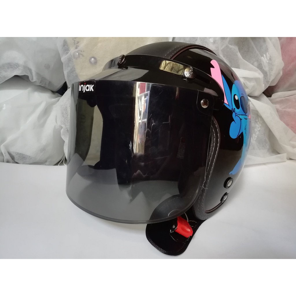 HELM BOGO STICH HITAM SEMIKULIT DEWASA KACA DATAR SMOKE