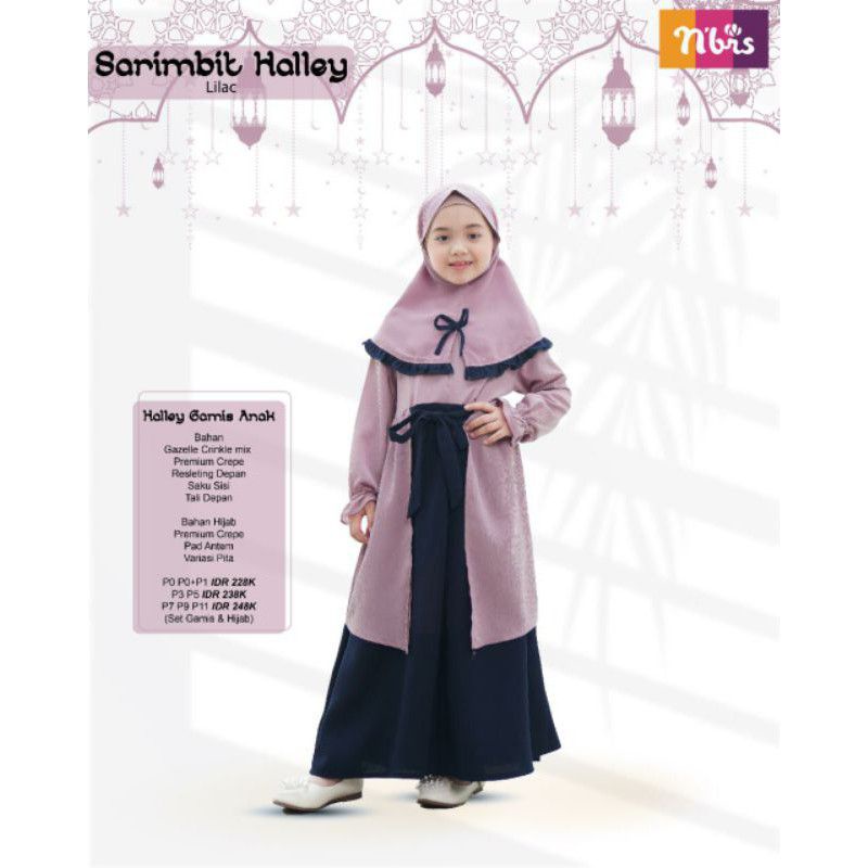 Baju gamis anak keren modern terbaru, warna kalem, bahan adem nyaman dipakai, Nibras Halley lilac