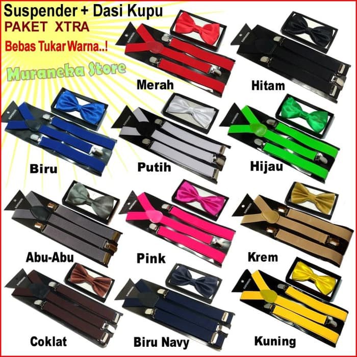 Set Suspender Dasi Kupu Bretel Bowtie Pria Dewasa Pernikahan Wedding Bridesmaid Pesta Setelan Hitam