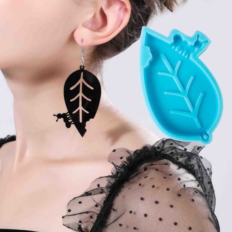 Glitter Ant Leaf Earrings Epoxy Resin Mold Keychain Necklace Pendant Silicone Mould DIY Crafts Jewelry Casting Tools