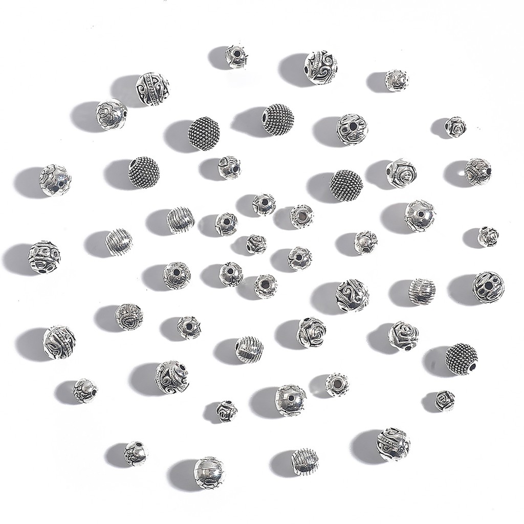 10 / 20 / 30 / 50 Pcs / Lot Gulungan Manik-Manik Aperture Campuran Diameter 1mm Bahan Alloy Silver Antik Untuk Membuat Gelang Kalung