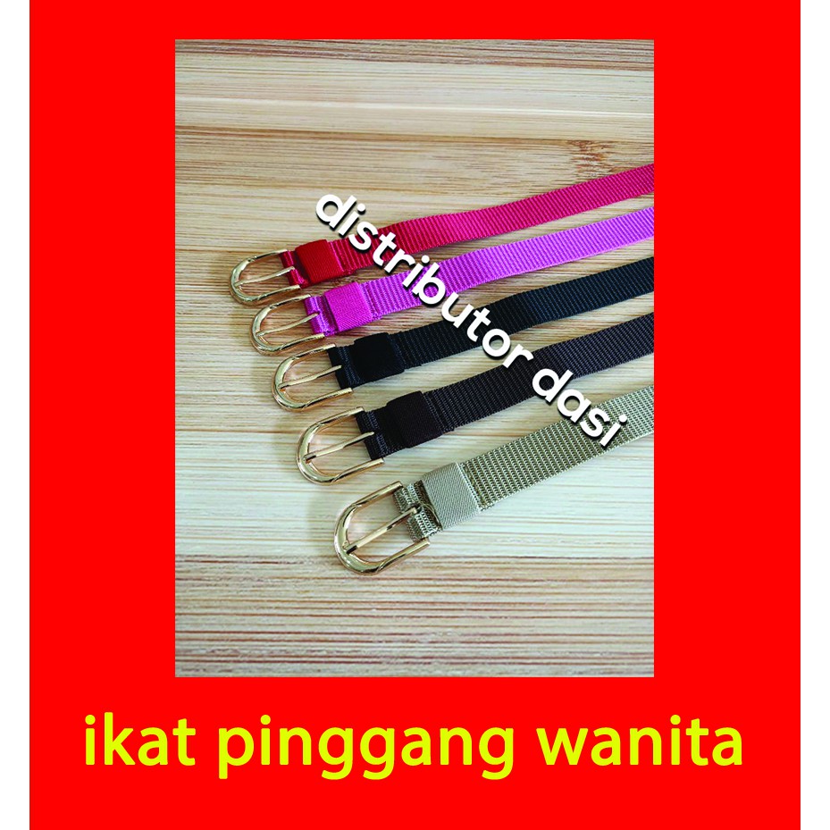 ikat pinggang wanita model jarum logam bahan nylon kanvas merah hitam coklat pink crem abu