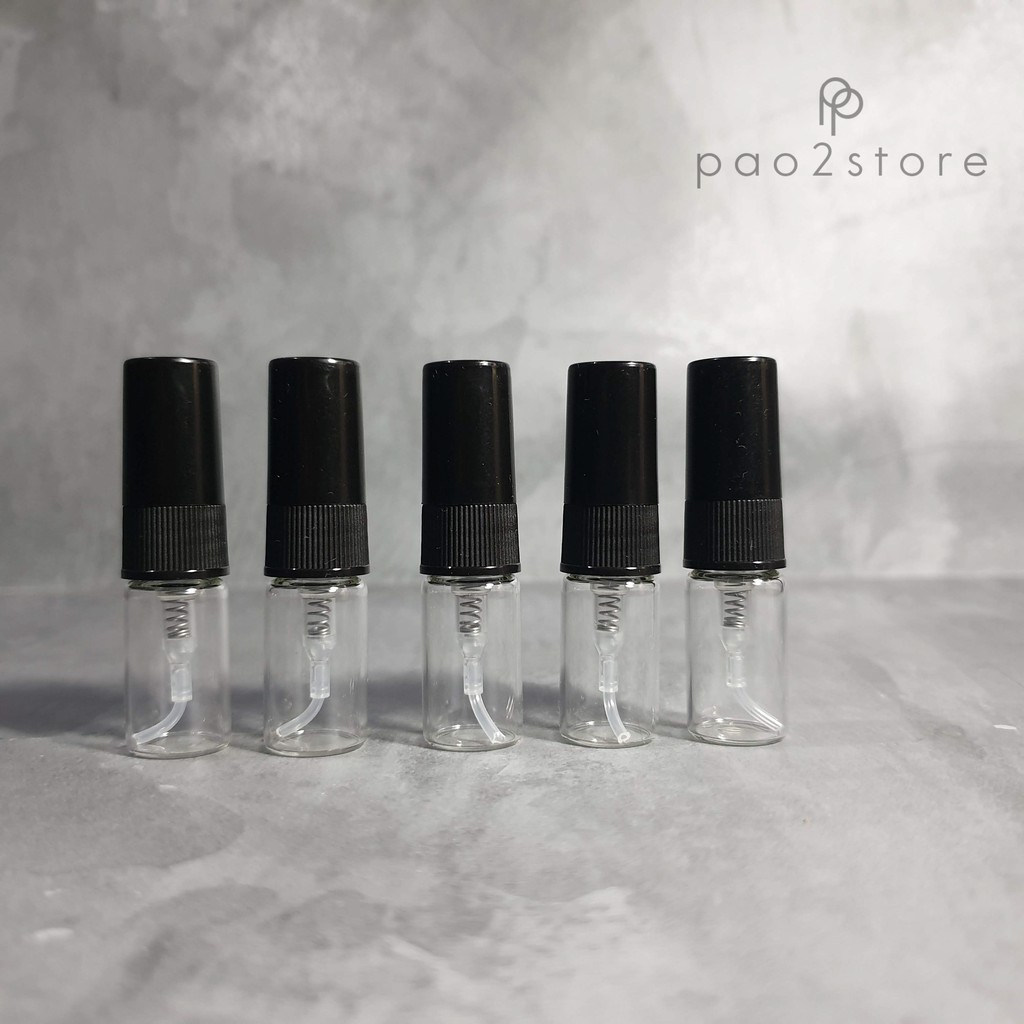 Botol Spray Kaca 2ml Bening Tutup HITAM - Refillable Atomizer Travel Size untuk Parfum Decant