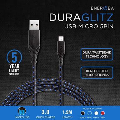 ENERGEA DURAGLITZ  1,5M  3.0 QUICK CHARGE USB MICRO 5