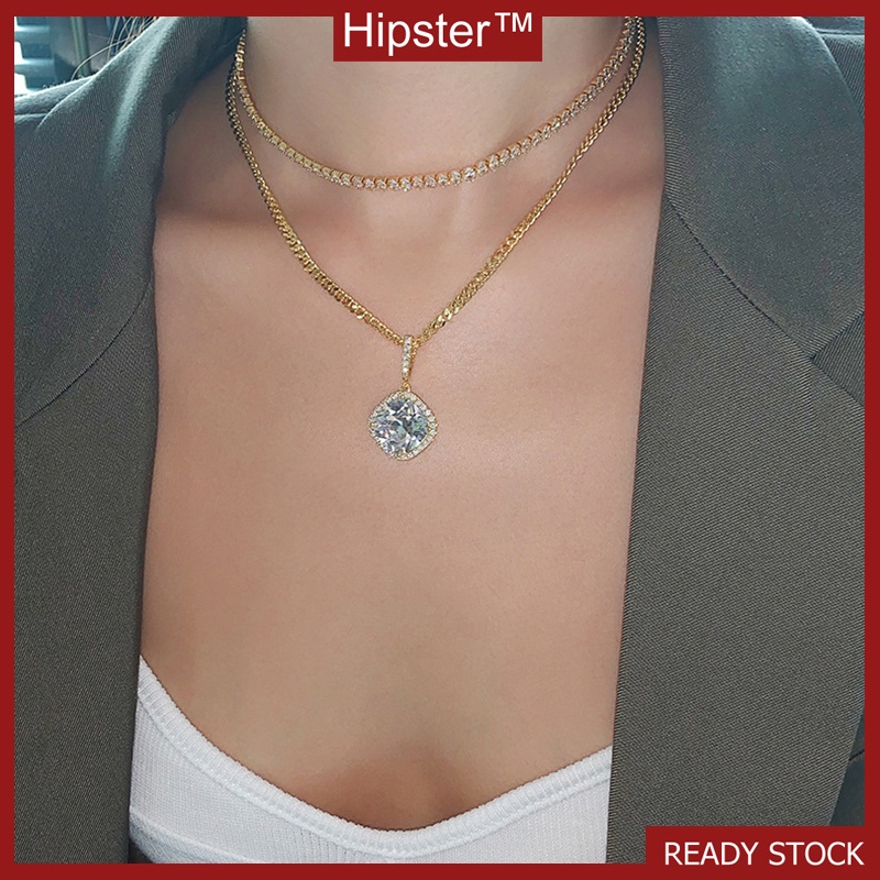 Special-Interest Design Affordable Luxury Fashion Princess Square Diamond Necklace