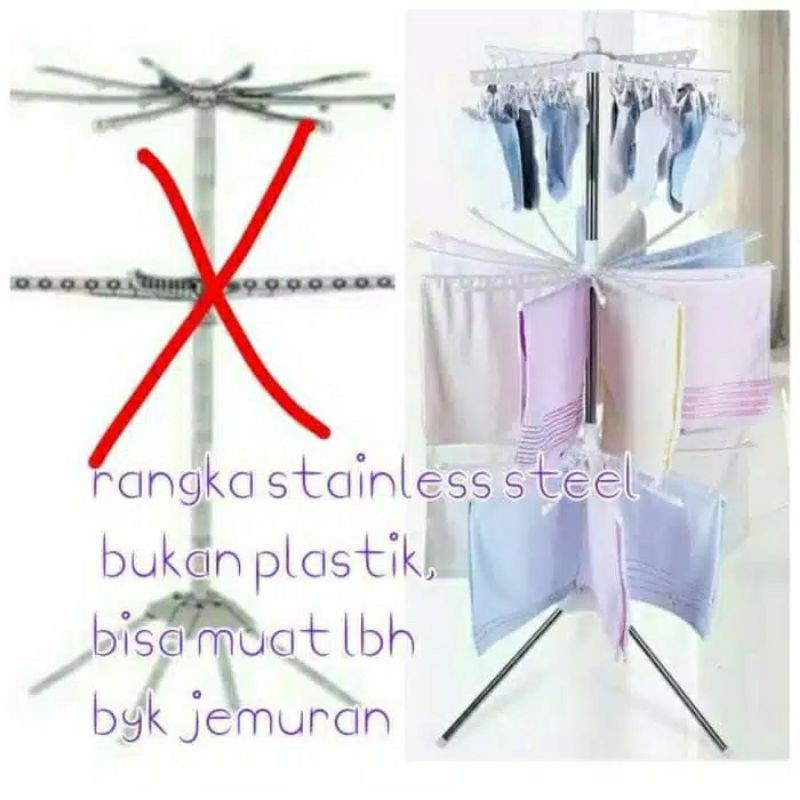 JEMURAN MENARA BAJU BAYI SUSUN 3 TRIPOD DENGAN HANGER ROTASI