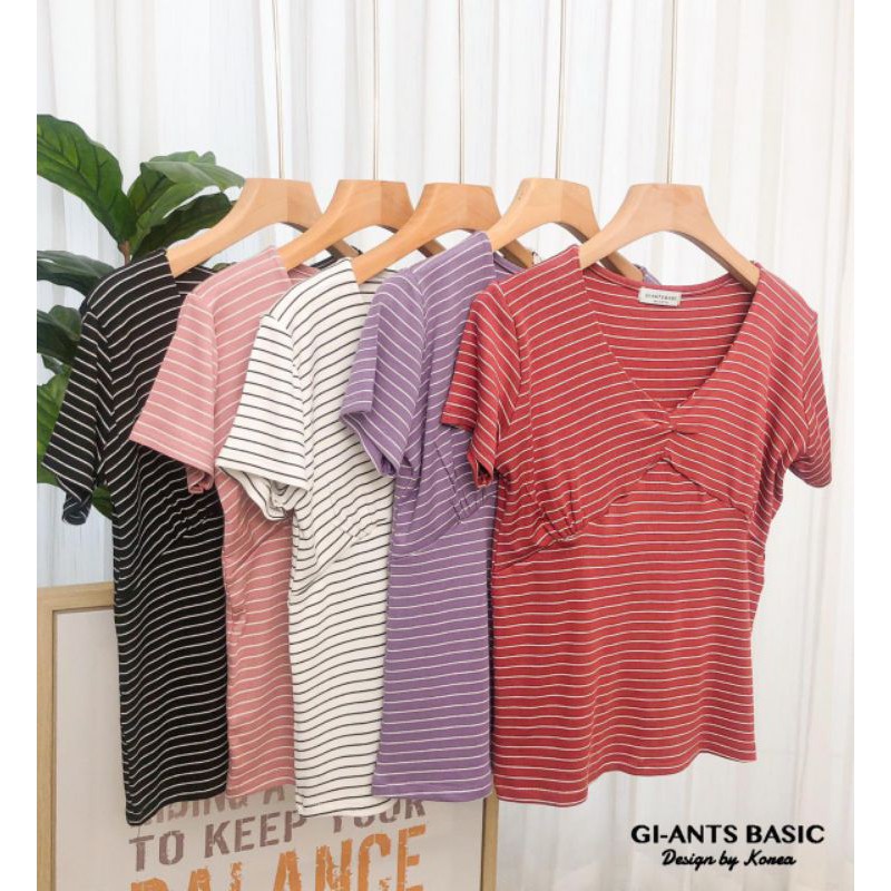 Kaos Giants Basic Model V Neck Salur/T Shirt Import Bangkok/Atasan Bangkok (BJGB189)