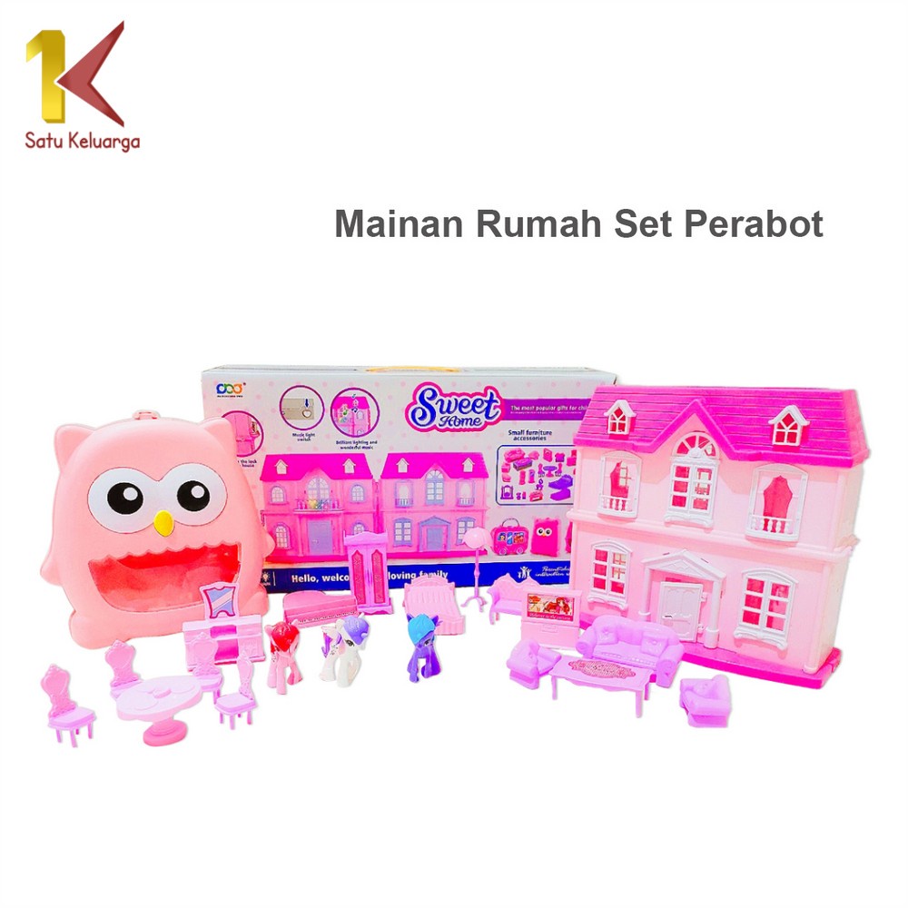 Satu Keluarga Mainan Rumah Rumahan Anak M123 Set Lengkap Perabot Dengan Koper Troli Rumah Ada Suara