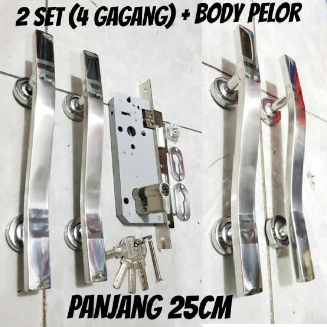 Paket handle pintu stainless 25cm 2set + body pelor PROMO TERMURAH