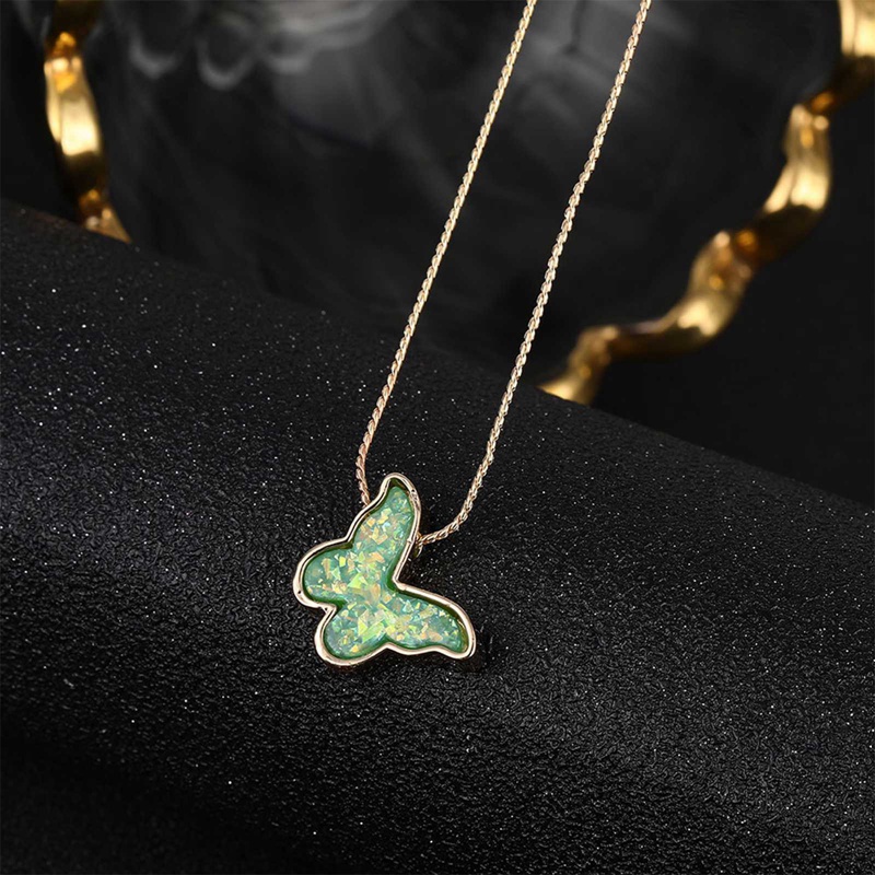 Kalung Rantai Liontin Butterfly Warna-Warni Gaya Vintage Korea Untuk Wanita