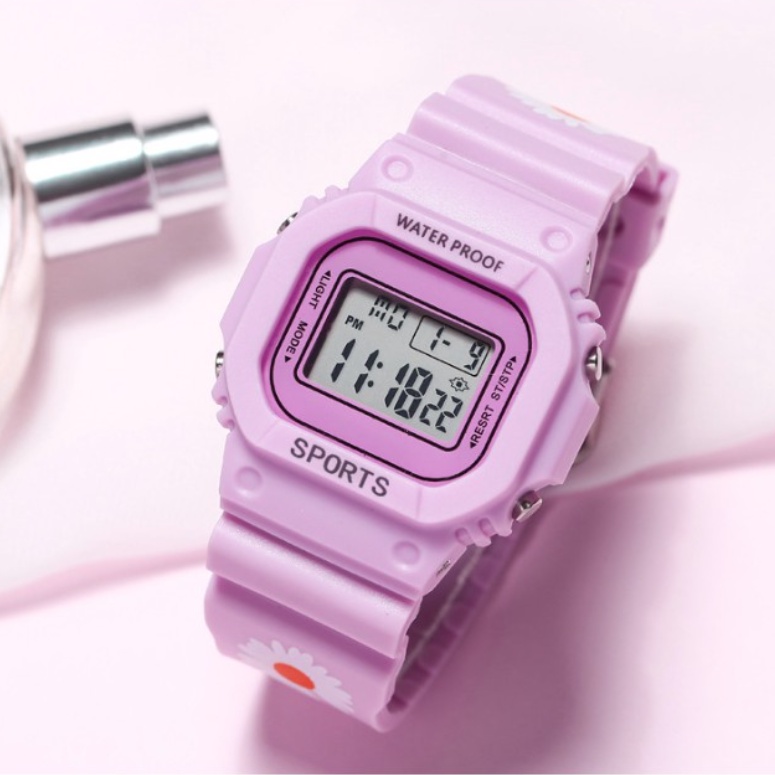 Jam Tangan Wanita Fashion Korea Style Digital Sport / Jam Tangan Strap Rubber Untuk Wanita-44-8 Ungu Bunga