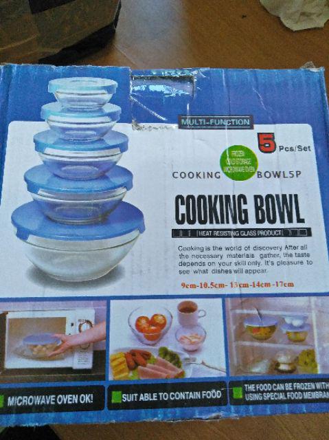 Mangkok Kaca Set Isi 5 / Mangkok Beling + Tutup / Mangkok Kaca Beling Terbaik