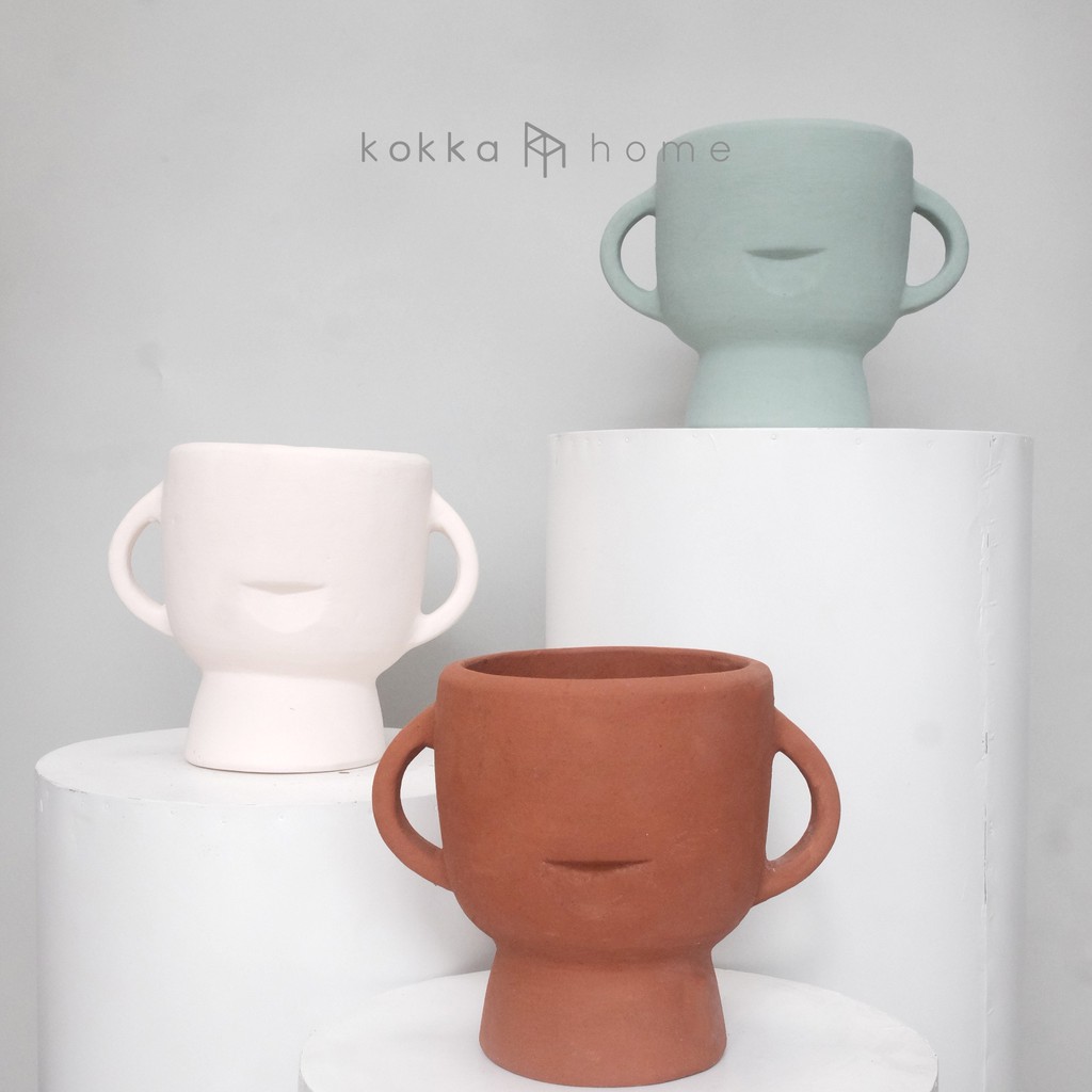 Pot Terakota / Gerabah / Tanah Liat / Pot Tanaman / Kaktus Wajah 2 D13 T19