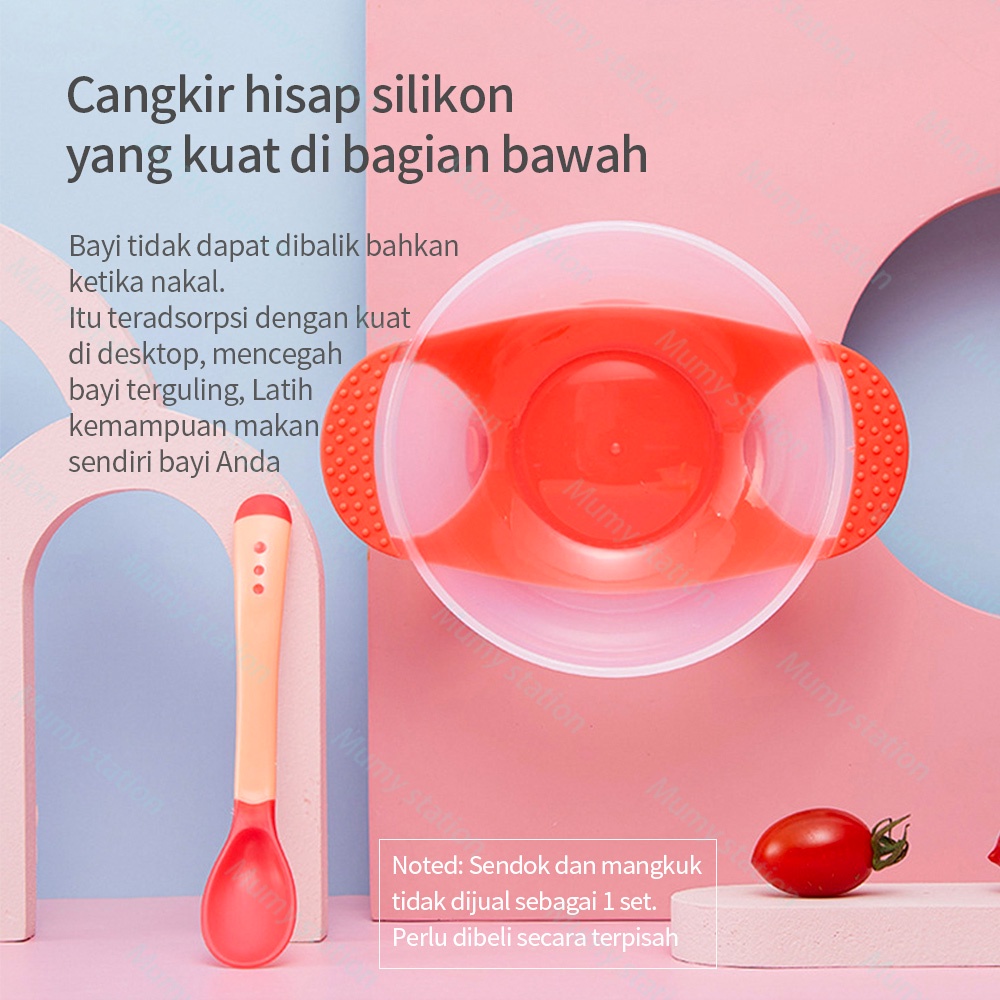 Mumystation  Mangkok sendok garpu bayi /mangkuk bayi silikon anti tumpah/alat mankan bayi