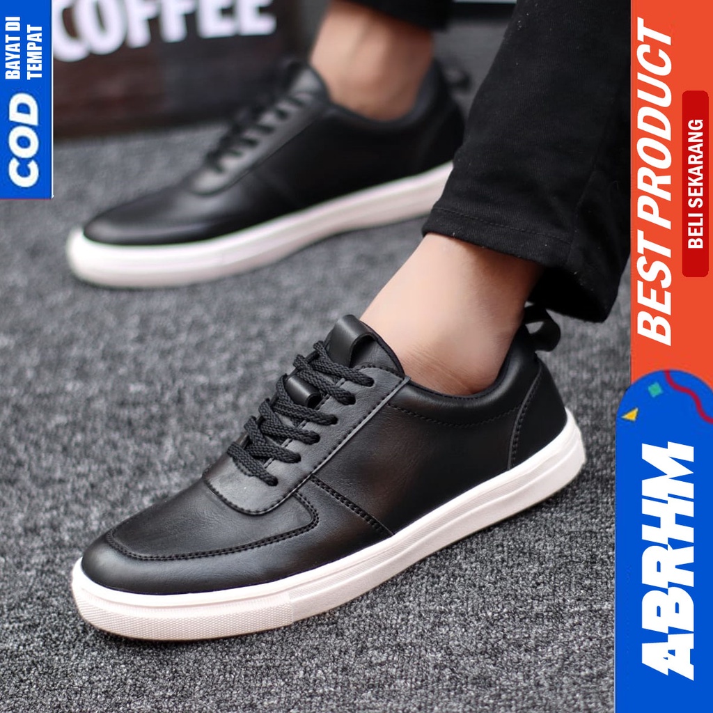 Abrhm Regan - Sepatu Formal Casual Pria Tali Kulit Pu Kerja Hitam