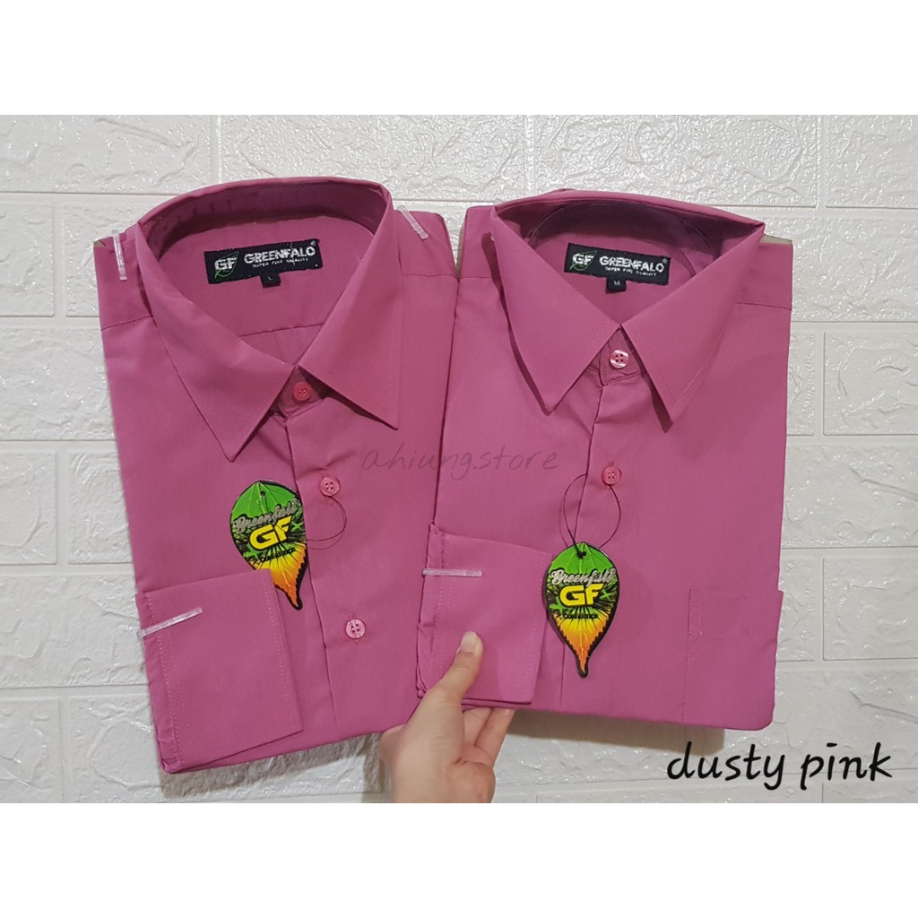 KEMEJA PRIA GREENFALO - KEMEJA POLOS LENGAN PANJANG PRIA WARNA DUSTY PINK