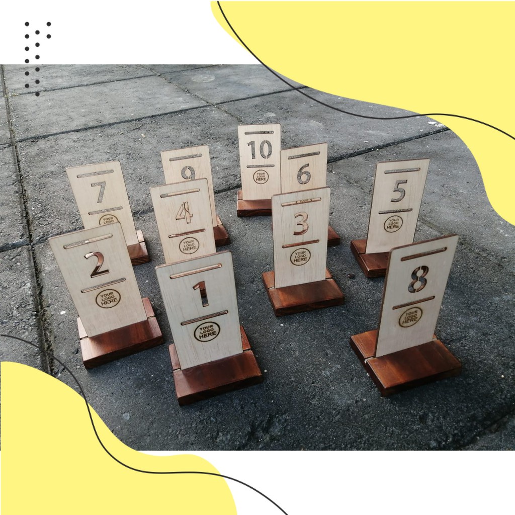 Nomor Meja Kayu Minimalis Lasercut Custom Logo