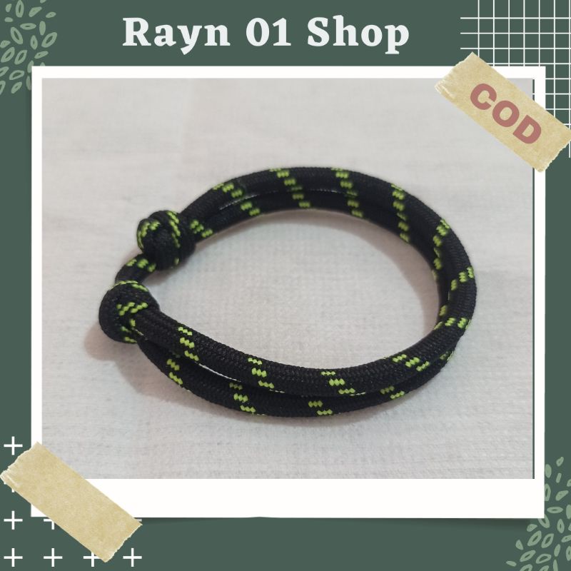 Gelang Tali Paracord Polos Hitam Pria Wanita / Gelang Gaya Korea / Gelang Trendy / Gelang Tali Unisex-Hitam Hijau