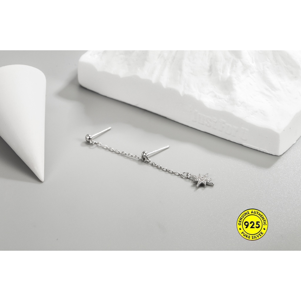 Anting Tusuk Gantung Sterling Silver Desain Rumbai Panjang Untuk Wanita