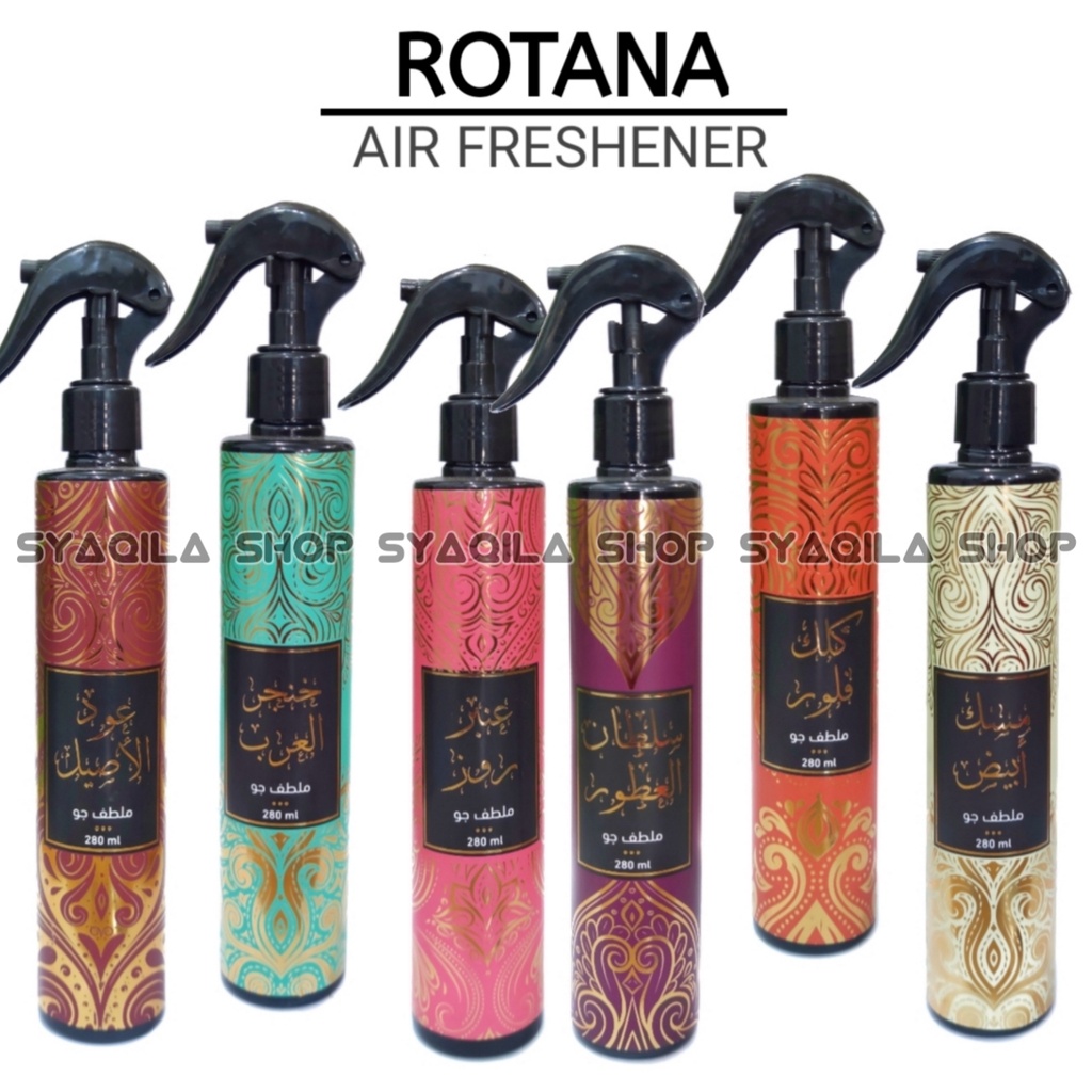 Air Freshener Rotana Pengharum Ruangan Spray 280ml Pewangi Mobil Karpet Sajadah Sprei Sofa Wangi Bukhur