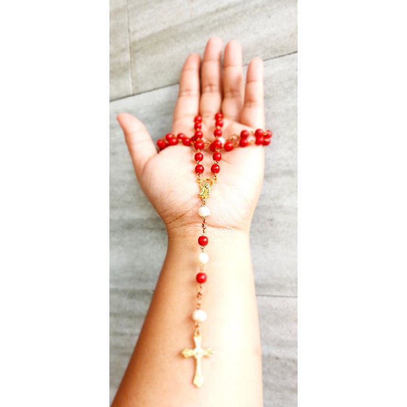 rosario red coral mix mutiara air tawar asli (edisi spesial natal)