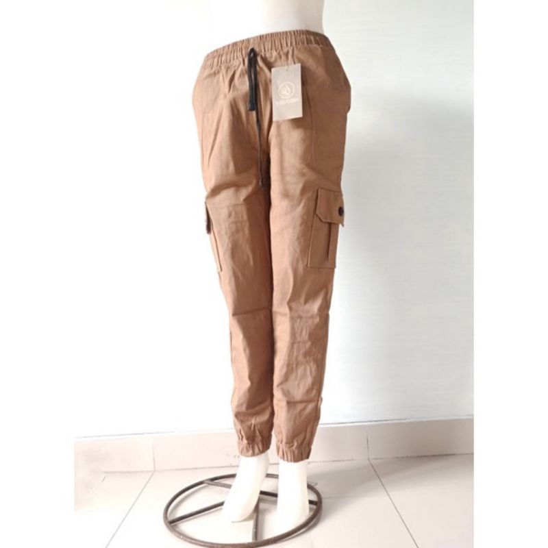 Celana Saku Samping Wanita Joger Cargo Standar Jumbo  Bahan Melar