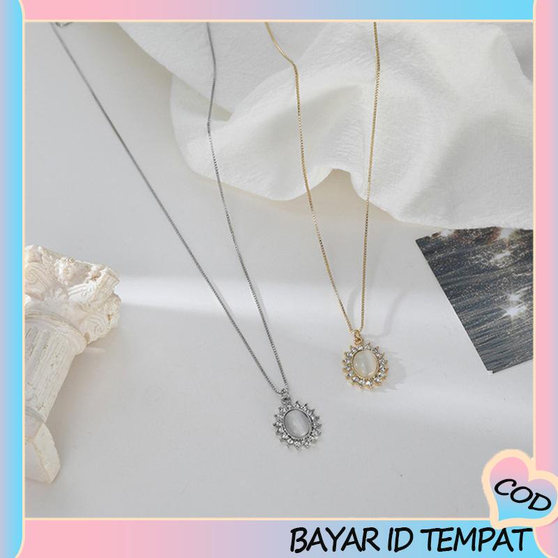 COD❤️ Retro Light Luxury Opal Kalung Wanita All-Match Hadiah Ulang Tahun Sederhana-A.one