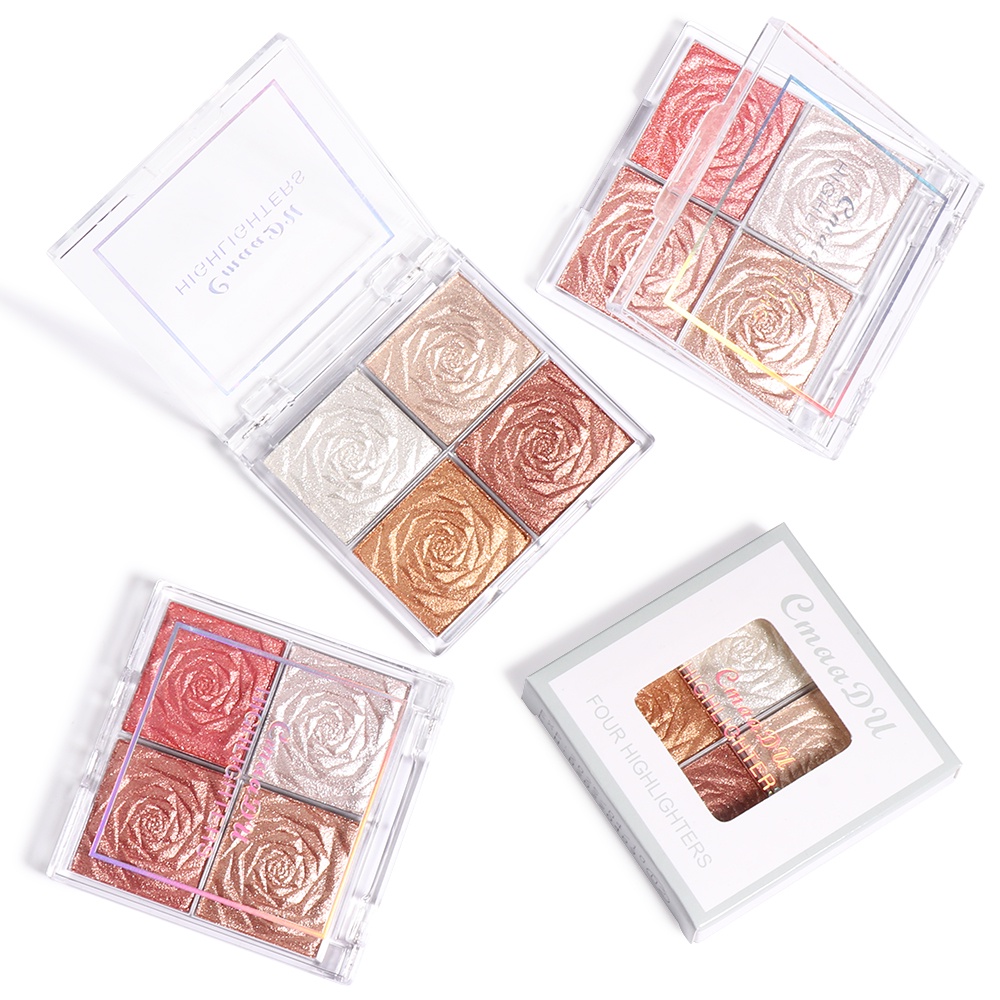 Glitter Four Highlighters CMAADU 4 Warna Colors Palette Bentuk Rose Waterproof Original