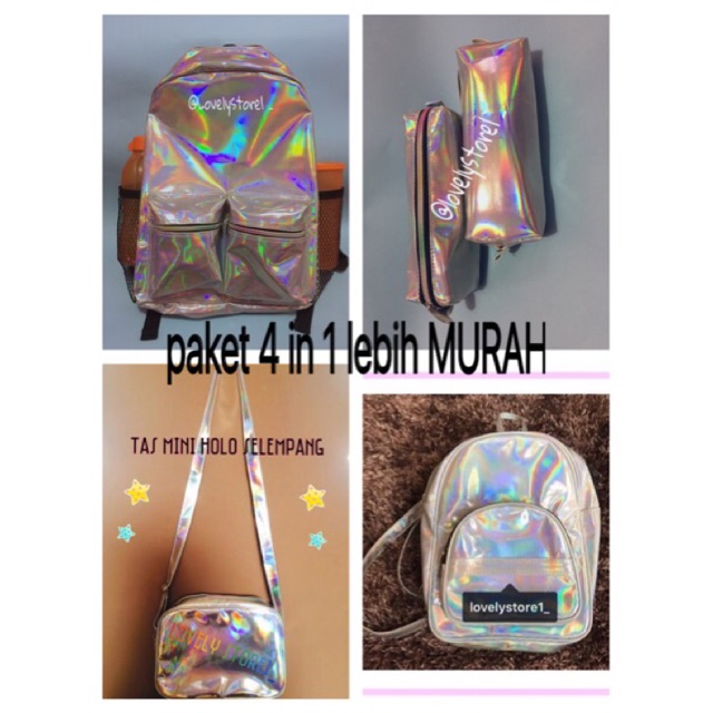

Ransel hologram Tas hologram backpack + tempat pensil hologram pencil case hologram paket tas 4in1