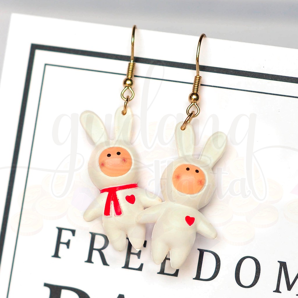 Anting Jepit White Rabbit Lucu Kelinci Unik Anting Hooks Asimetris GH 203584