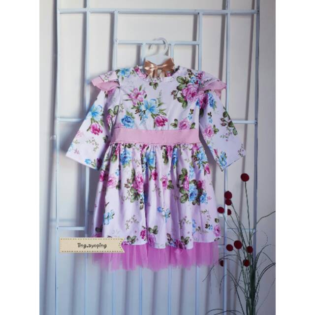 DRESS ANAK LENGAN PANJANG MOTIF BUNGA BAHAN KATUN JEPANG