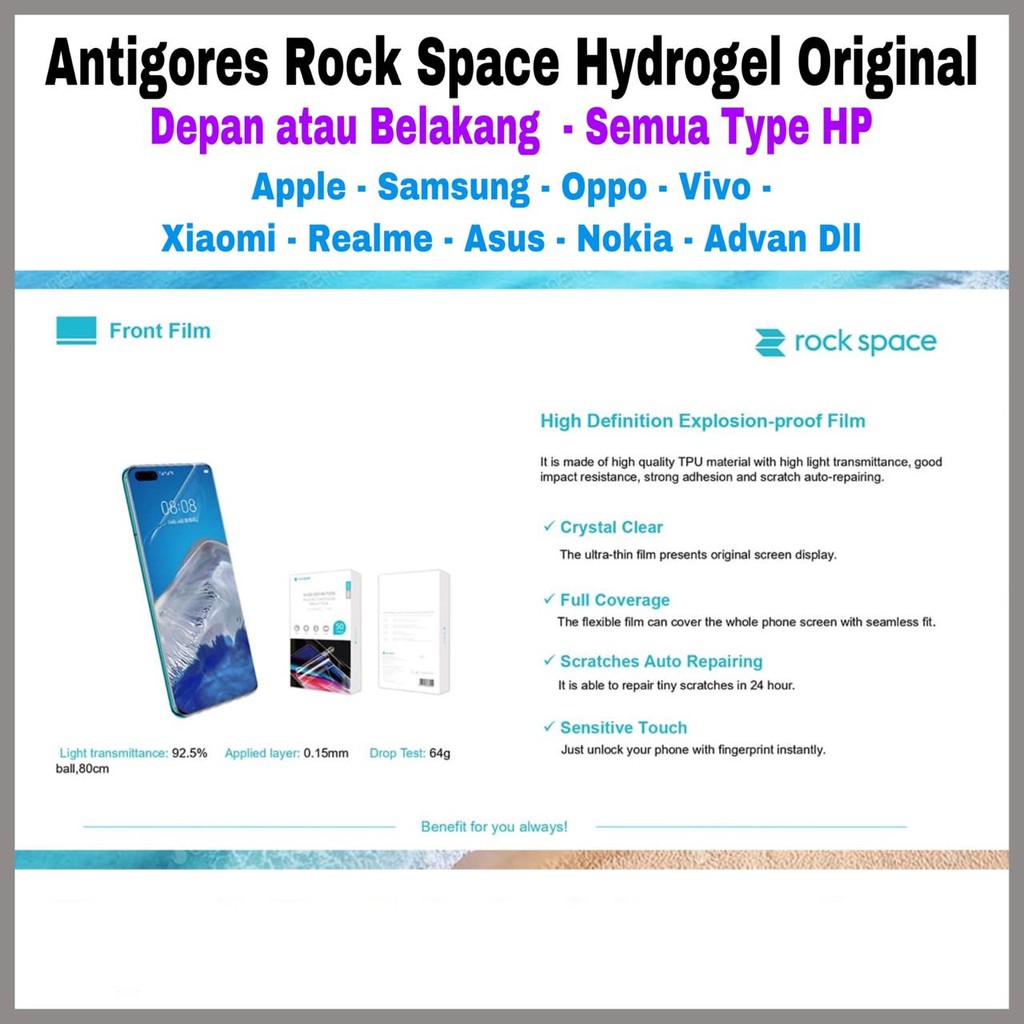 Antigores Rock Space Hydrogel Original Depan Atau Belakang - Semua Type HP