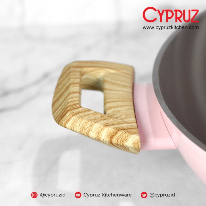 Kuali Anti Lengket + Tutup Cypruz Pink Ceramic Wok Pan