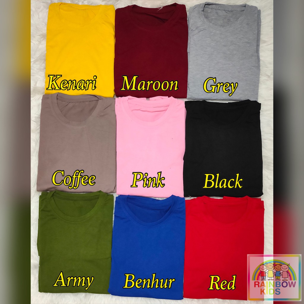 Rainbow Kaos Polos Anak (2-7 Tahun) Unisex Soft Spandex / T-shirt polos anak SML &quot;XL&quot;