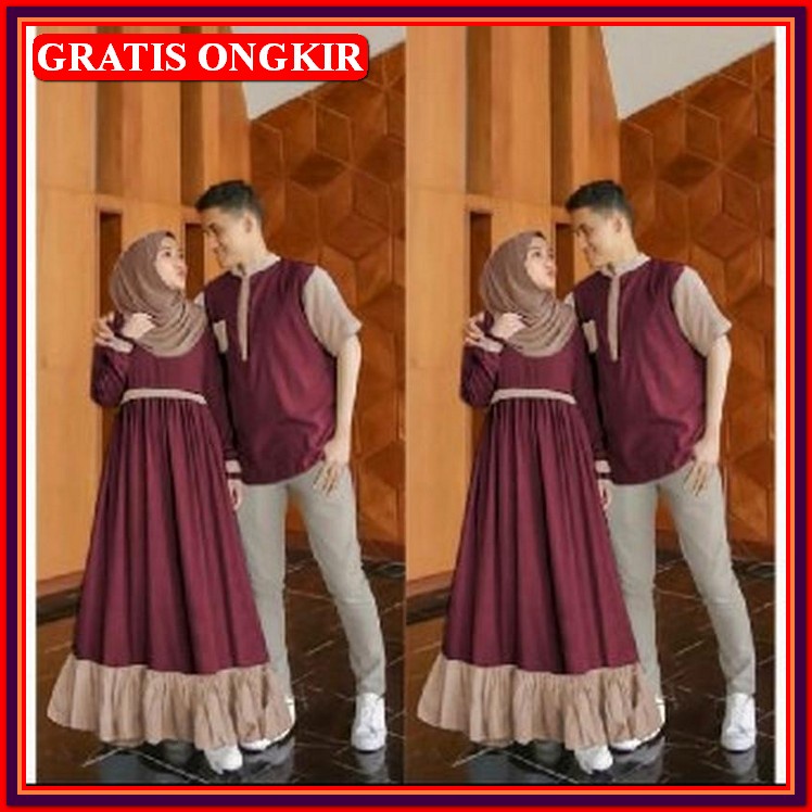 Baju Couple Lebaran 2022 Keluarga Gamis Pasangan Modern Terbaru Kapelan Suami Istri Sarimbit Seragam