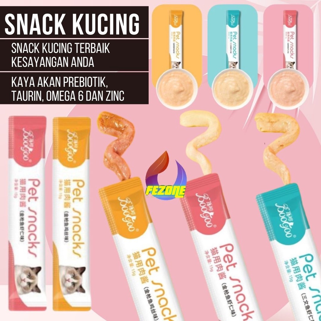 SNACK KUCING - Makanan Kucing Camilan Kucing Snack Kucing BooGoo Kucing 15 gr Salmon Ayam Tuna FEZONE