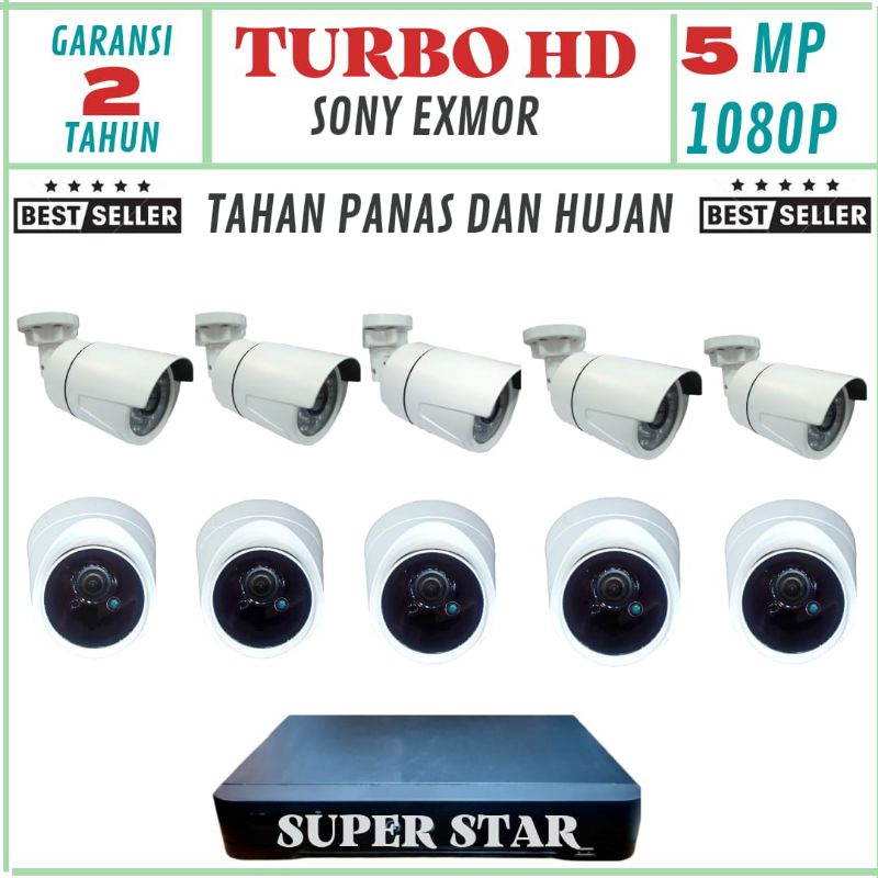 PAKET CCTV 16 CHANNEL 10 KAMERA LENSA 5MP 1080P IR SONY