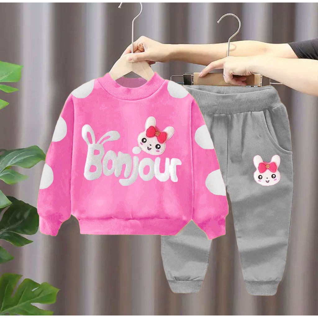 SETELAN ANAK BAJU ANAK ANAK PEREMPUAN BONJOUR 1-5 TAHUN SETELAN BONJOUR KIDS BAJU ANAK PEREMPUAN SWITER ANAK TERLARIS SWITER ANAK KEKINIAN SWITER ANAK TRENDY BISA PILIH WARNA